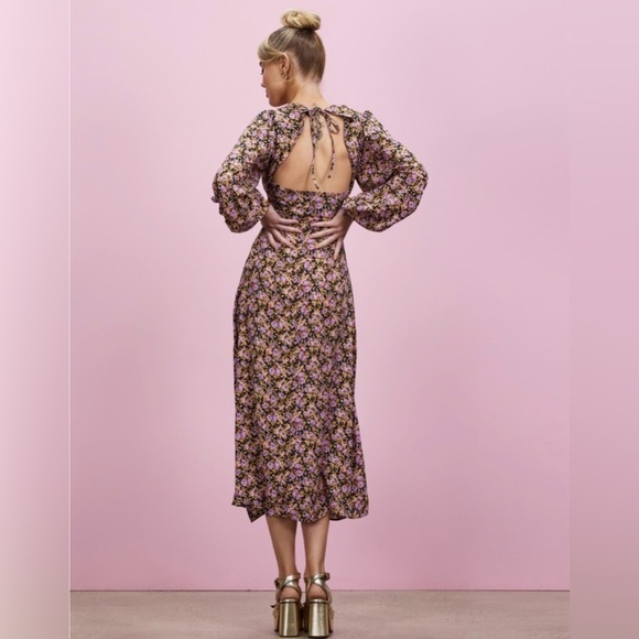 Topshop Extreme Sleeve Detail Open Back Midi Dress Size 6 - Picture 5 of 12